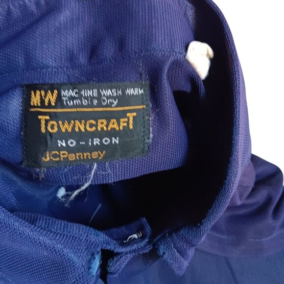 Vintage 16.5 Towncraft Mens Short Sleeve Button-Up Oxford Shirt Navy Blue Mesh - Picture 3 of 6